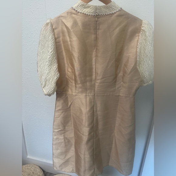 DREAM Sister Jane Satin Jacquard Lace Mini Dress In Gold - Picture 6 of 14